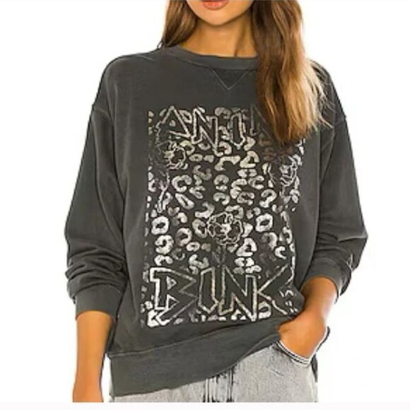 Anine Bing Ramona Leopard Panther Graphic Sweater Washed Black Sz S - Picture 2 of 9